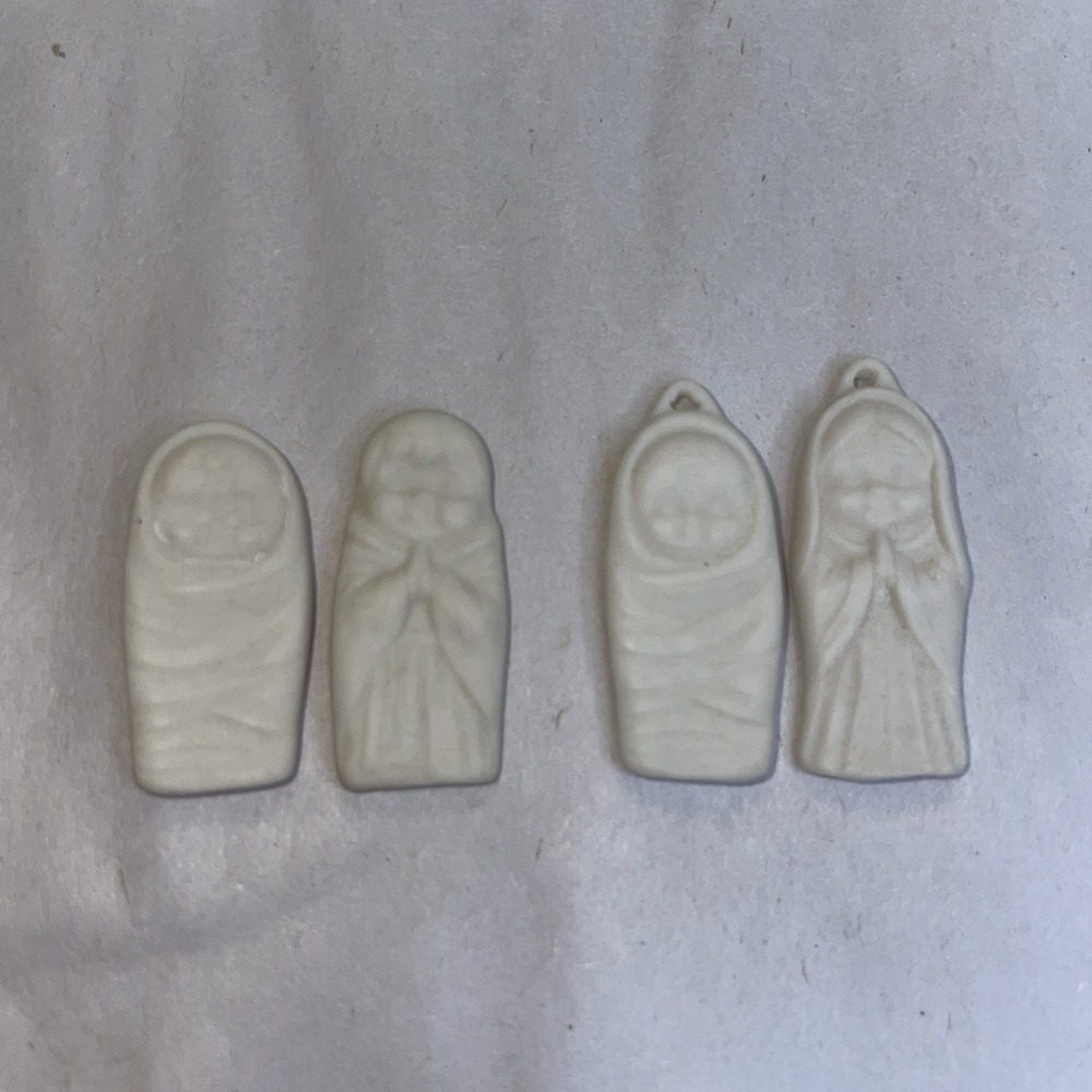 Tiny Raw Porcelain‎ Religious Figures Jesus Monk Mary Hanging Ornament